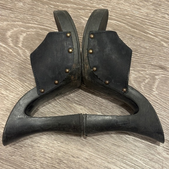 VTG 80s Candies Black Demi Leather Platform Slide Sandals Studded Mules Size 6 - Picture 4 of 8